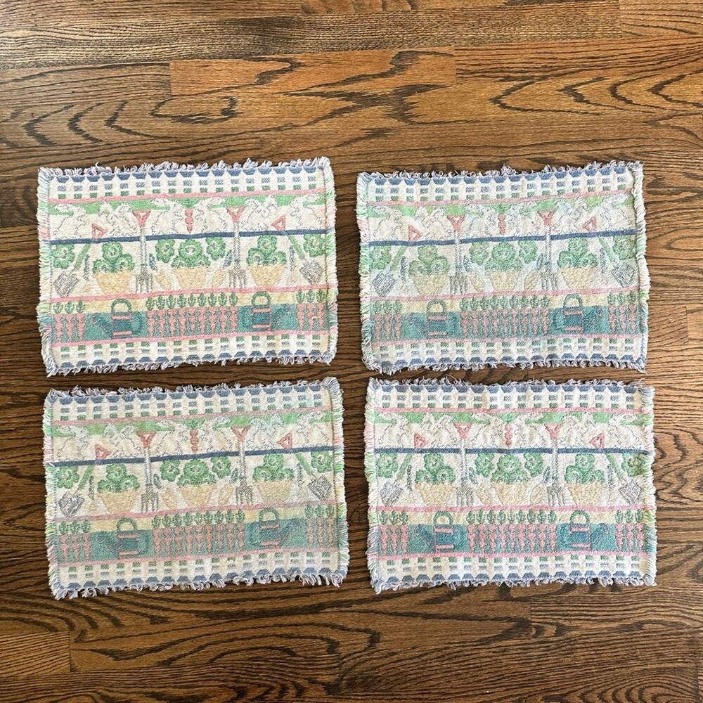 Vintage Placemats Woven Tapestry Easter Bunny Spring set of 4 tea party decor